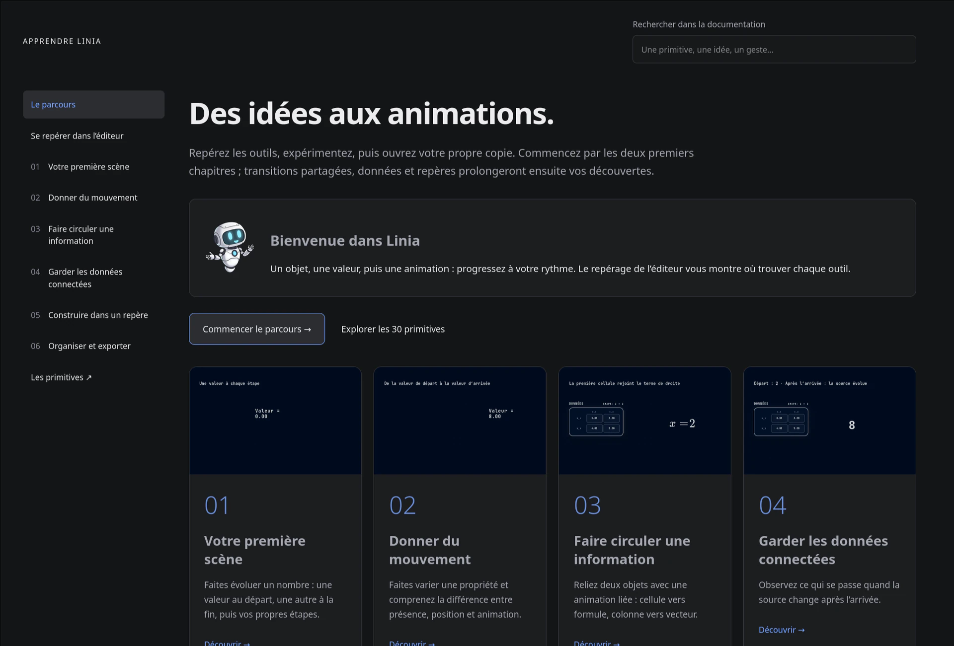 Parcours de prise en main et tutoriels LINIA